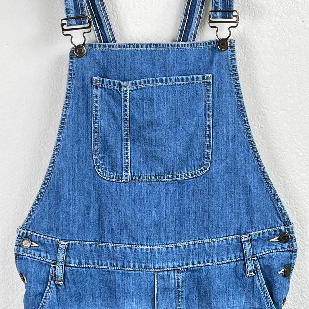 Gap Outlet Distressed Blue Denim Racerback Utility Bib Ripped Crop Overalls L - Picture 4 of 14